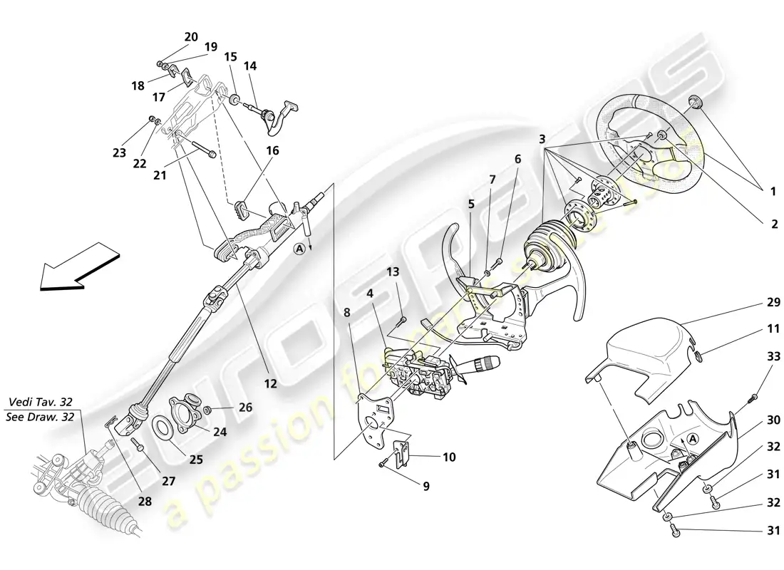 maserati trofeo columna de dirección diagrama de piezas