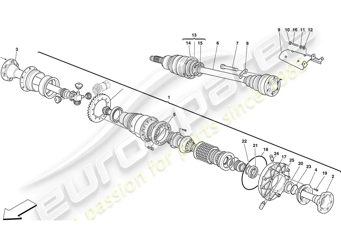 ferrari f430 coupe (rhd) diferencial y eje diagrama de piezas