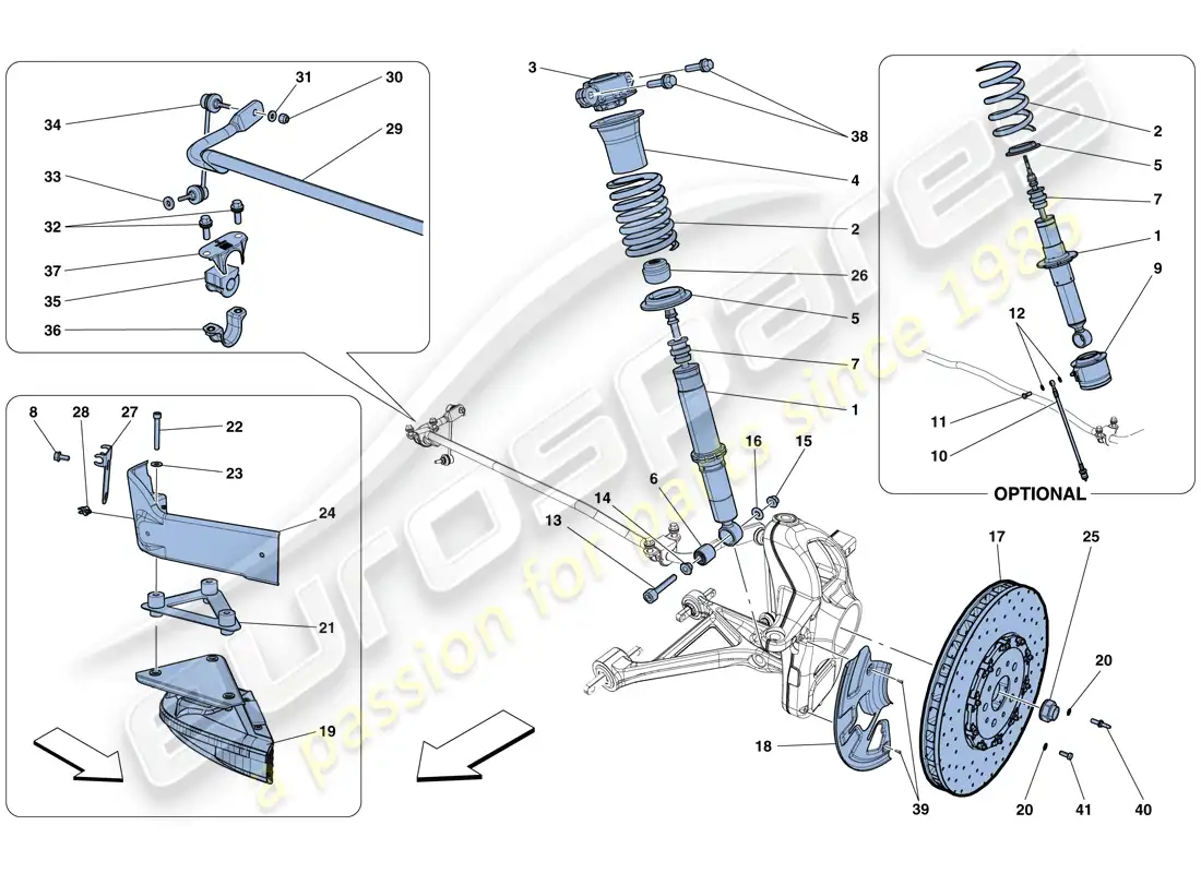 ferrari f12 tdf (europe) suspensión delantera - amortiguador y disco de freno diagrama de piezas