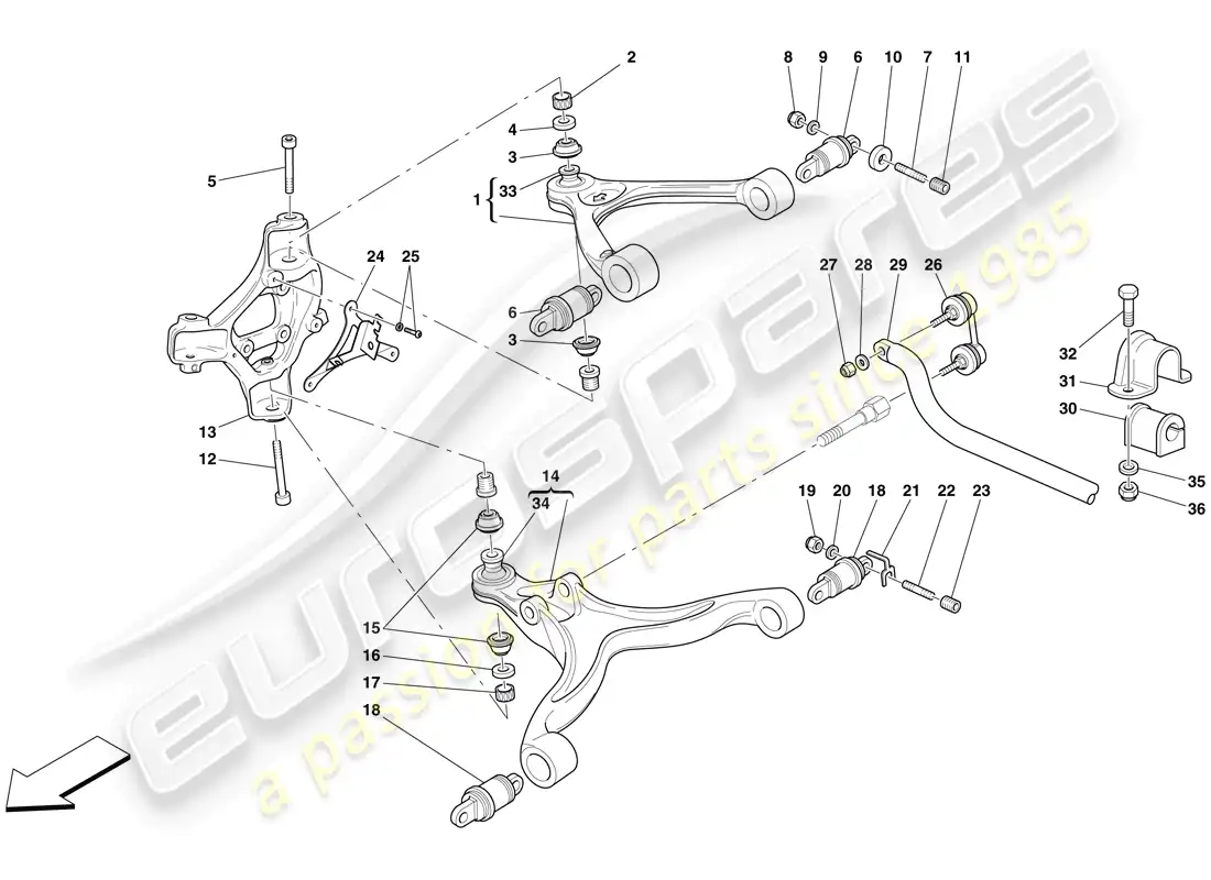 ferrari 612 scaglietti (europe) suspensión delantera - brazos y barra estabilizadora diagrama de piezas