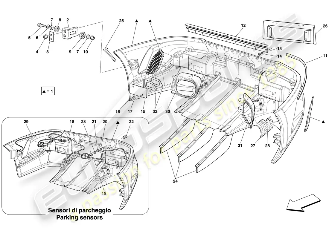 ferrari 599 gto (rhd) parachoques trasero diagrama de piezas