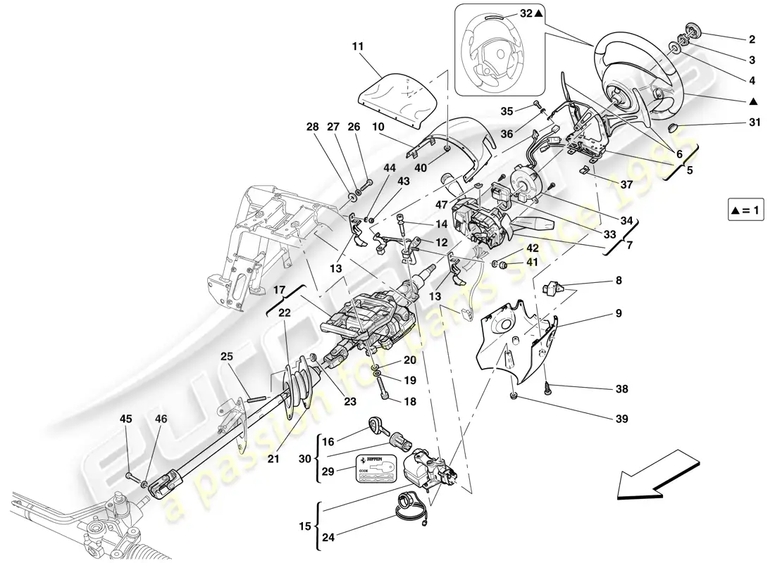 ferrari 599 gto (rhd) control de dirección diagrama de piezas