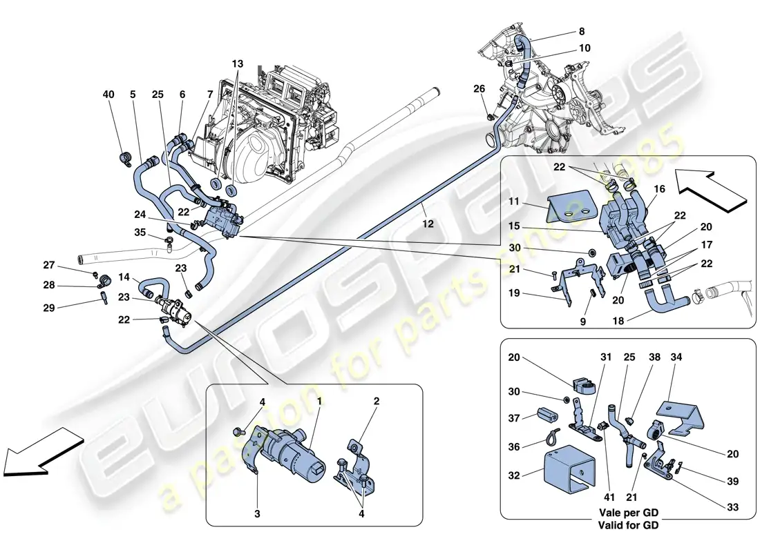 ferrari 458 speciale aperta (rhd) sistema de ca - agua diagrama de piezas