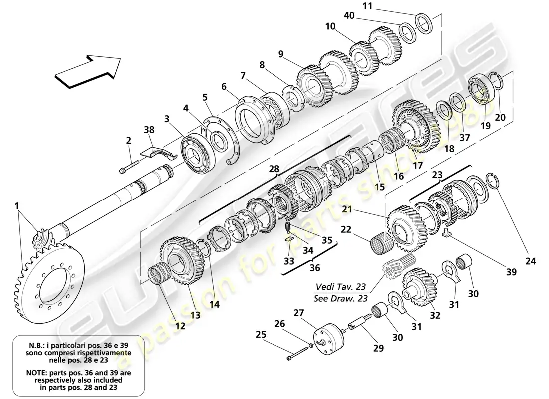 maserati trofeo secondary shaft gears diagrama de piezas