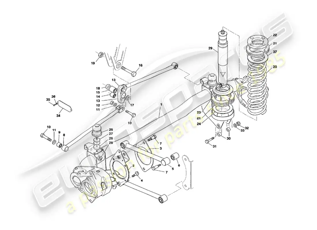 aston martin v8 volante (1997) rear suspension diagrama de piezas