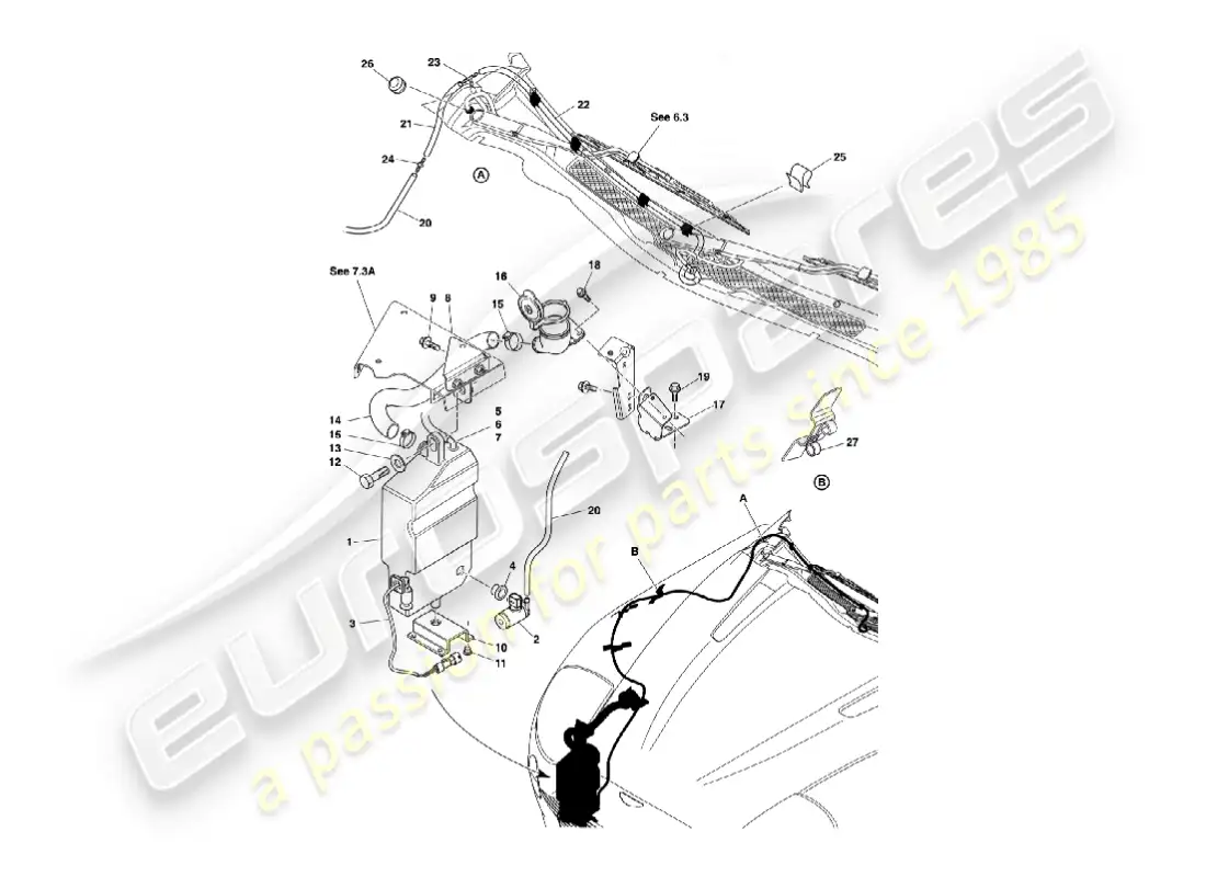 aston martin vanquish (2002) lavaparabrisas diagrama de piezas
