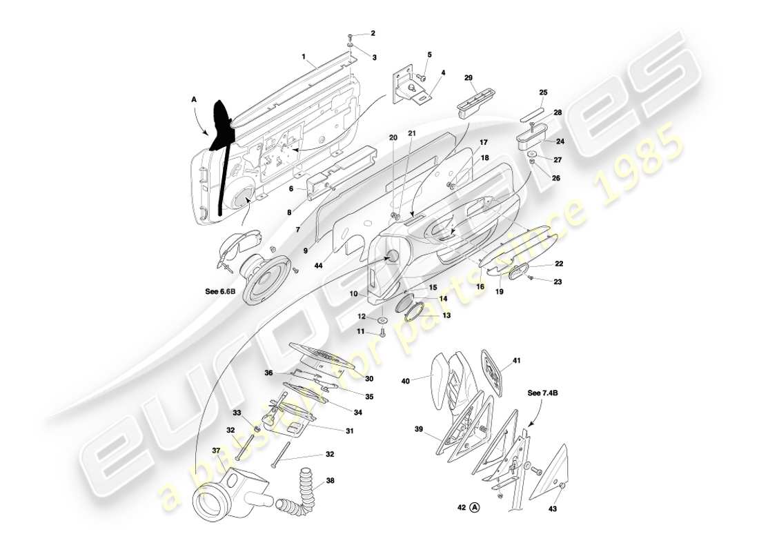 aston martin db7 vantage (2001) diagrama de piezas de marcos, accesorios y sellos de puertas