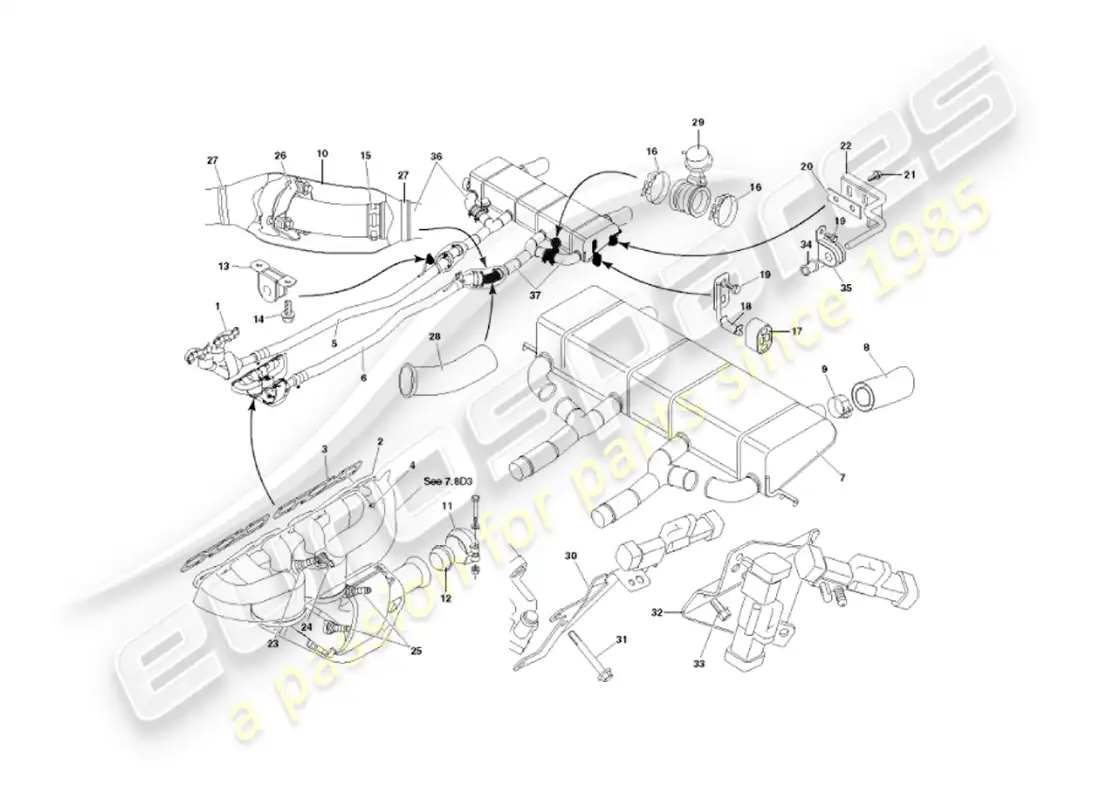 aston martin vanquish (2003) sistema de escape diagrama de piezas