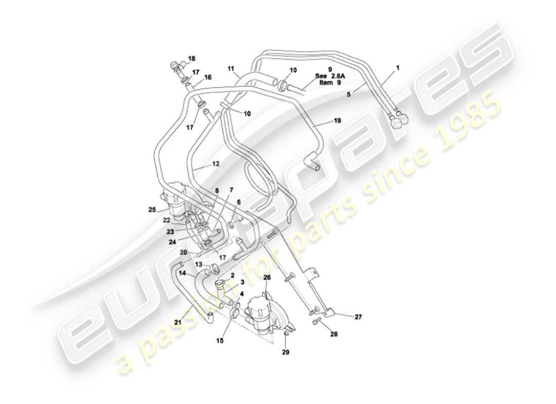 aston martin vanquish (2004) tuberías de combustible diagrama de piezas