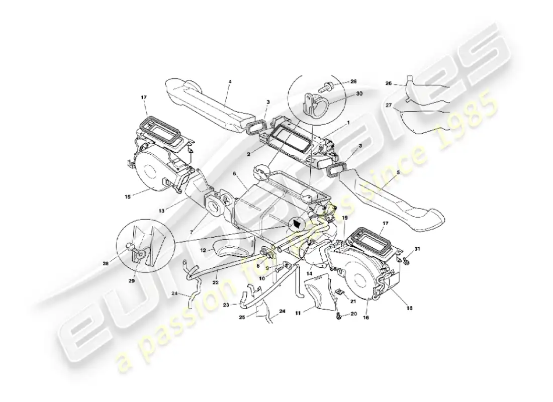 aston martin vanquish (2003) instalación interior diagrama de piezas