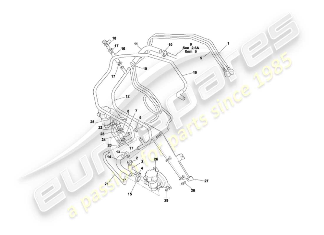 aston martin vanquish (2005) tuberías de combustible diagrama de piezas