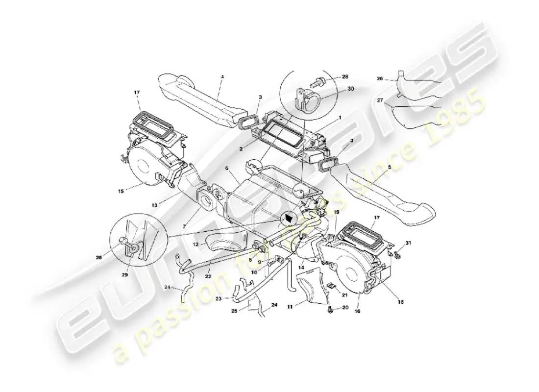 aston martin vanquish (2005) instalación interior diagrama de piezas