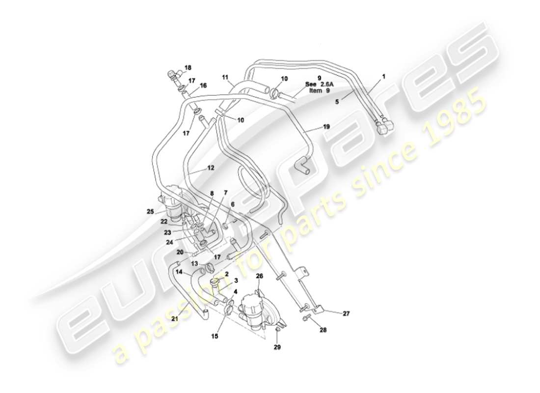 aston martin vanquish (2006) tuberías de combustible diagrama de piezas