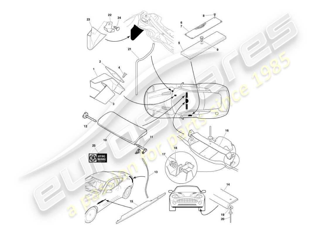aston martin vanquish (2004) diagrama de piezas de accesorios para la carrocería