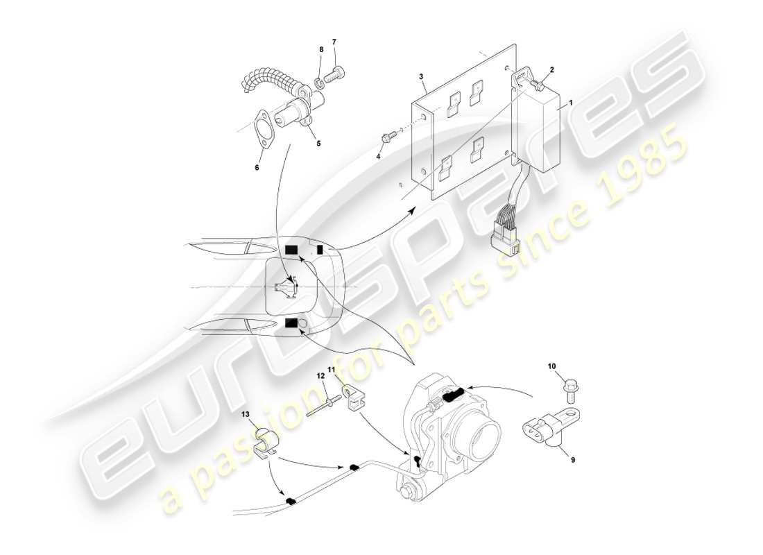 aston martin db7 vantage (2001) componentes montados hacia atrás diagrama de piezas