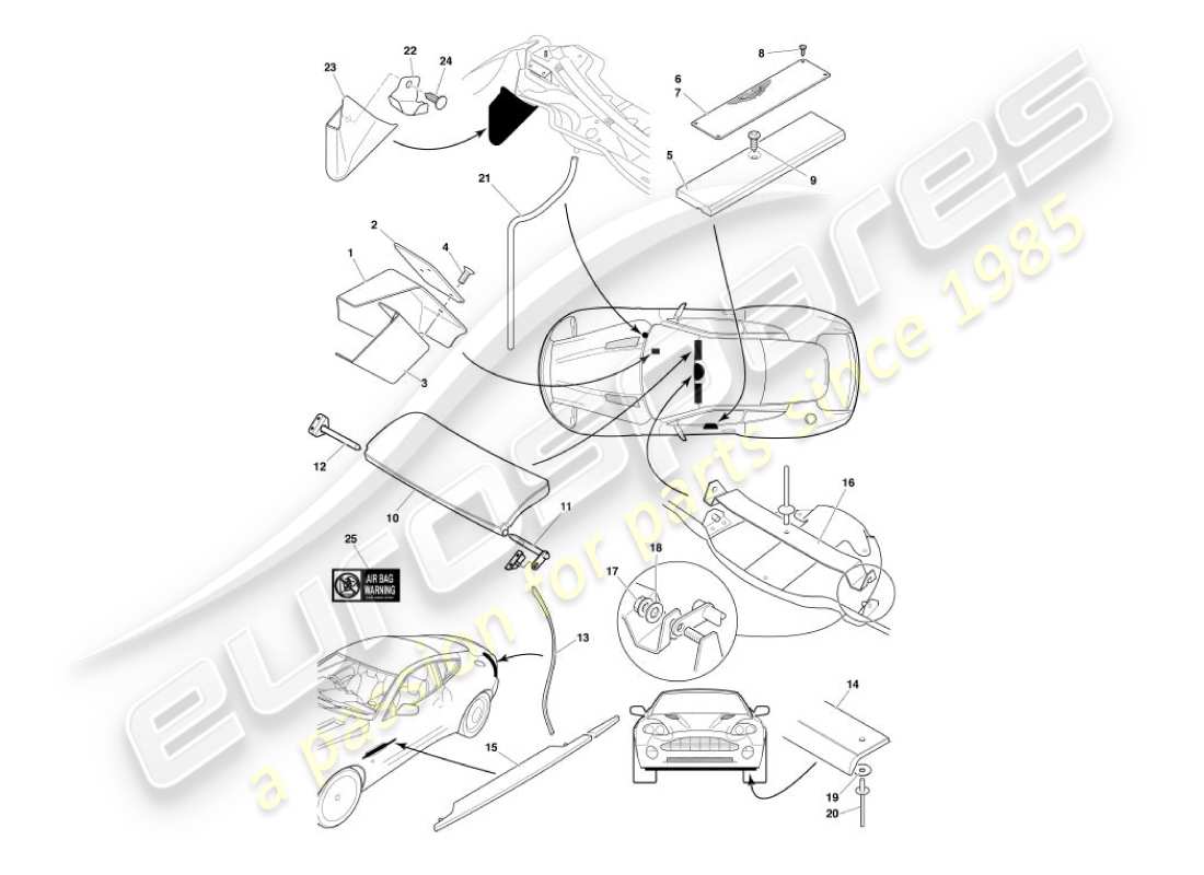 aston martin vanquish (2003) diagrama de piezas de accesorios para la carrocería