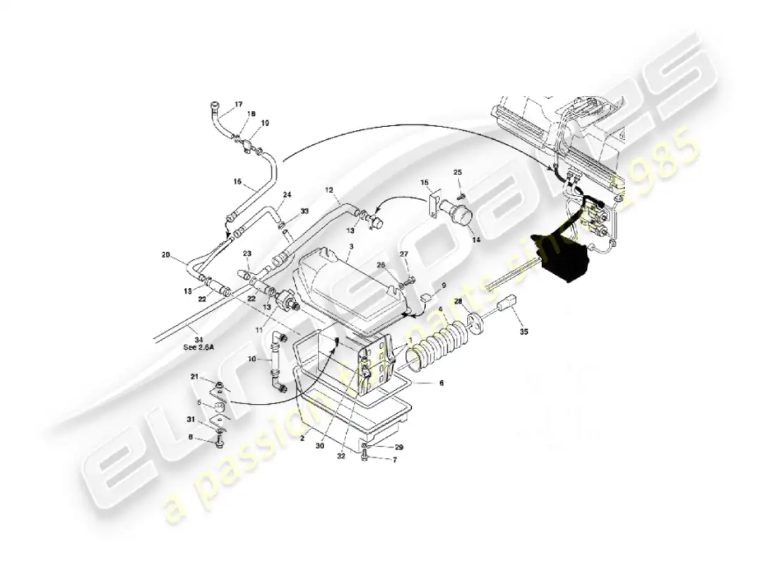 aston martin vanquish (2003) sistema de emisión evaporativa diagrama de piezas