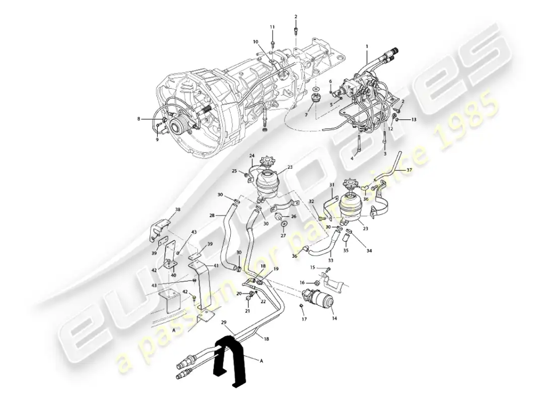 aston martin vanquish (2003) sistema hidráulico asm diagrama de piezas