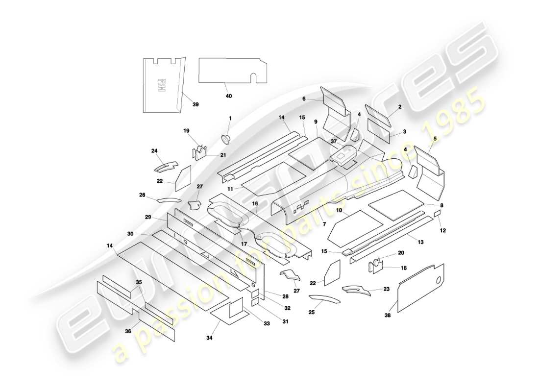 aston martin db7 vantage (2001) diagrama de piezas de insonorización volante