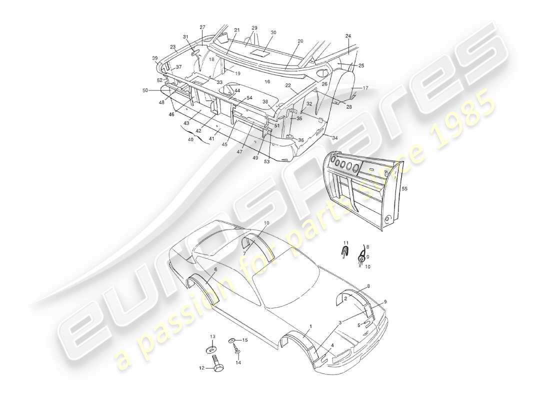 aston martin v8 virage (2000) superestructura del chasis, trasera diagrama de piezas