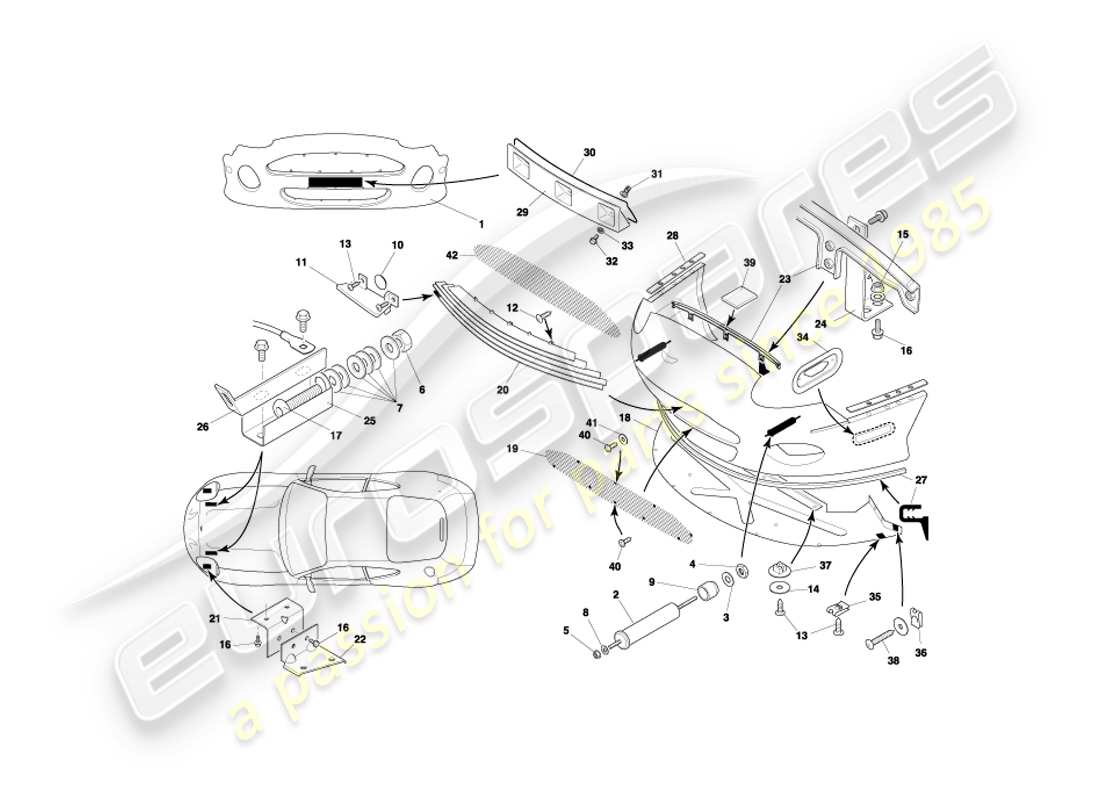 aston martin db7 vantage (2001) diagrama de piezas del parachoques delantero y faldón