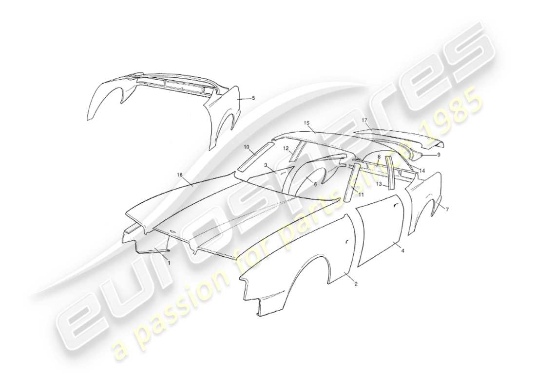 aston martin v8 virage (2000) paneles de carrocería, diagrama de piezas de salón