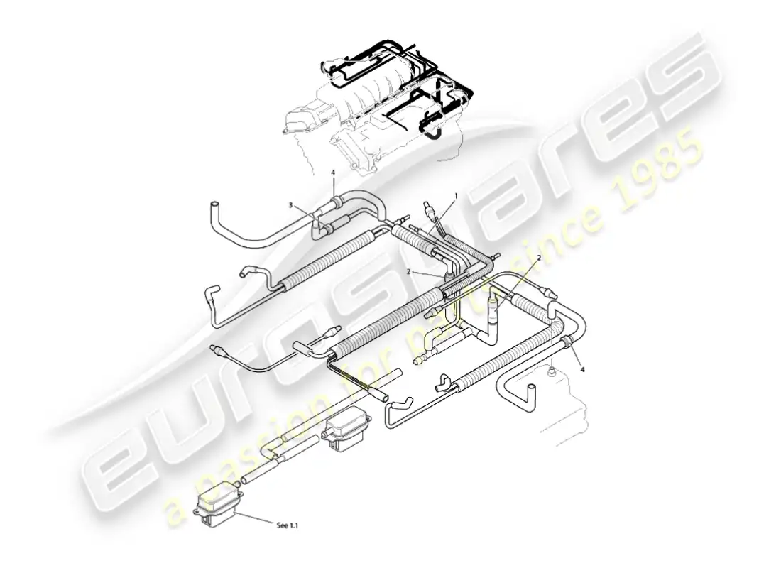 aston martin vanquish (2003) sistema de vacío, motor diagrama de piezas