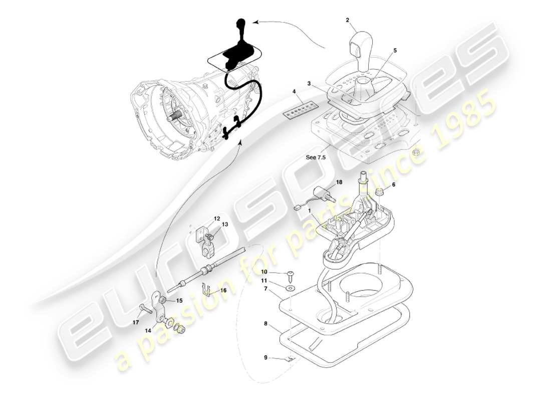 aston martin db7 vantage (2001) transmisión automática, diagrama de piezas del conjunto del selector de marchas
