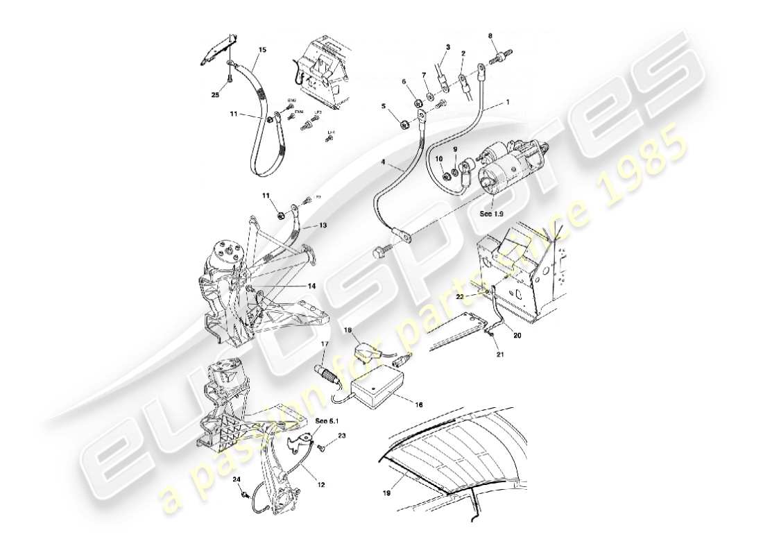 aston martin vanquish (2004) batería y cables diagrama de piezas