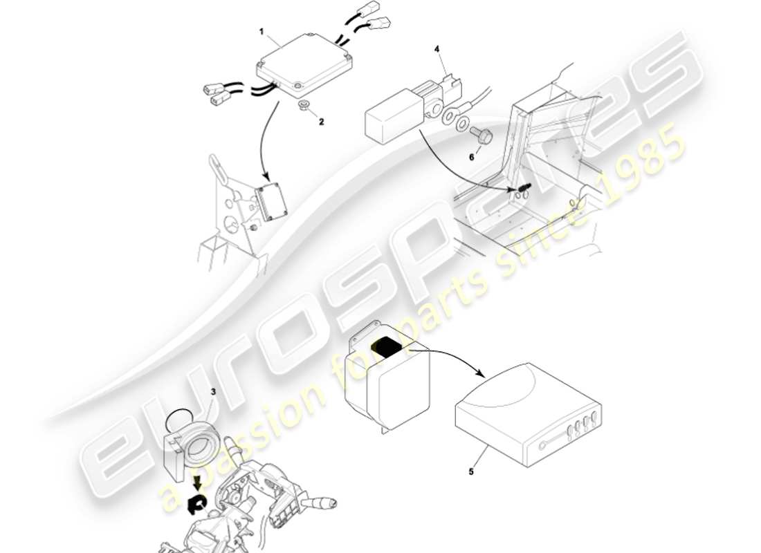 aston martin vanquish (2002) diagrama de piezas de los módulos de control electrónico