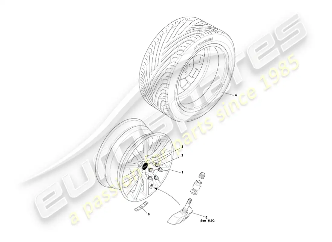 aston martin vanquish (2002) ruedas y neumáticos diagrama de piezas