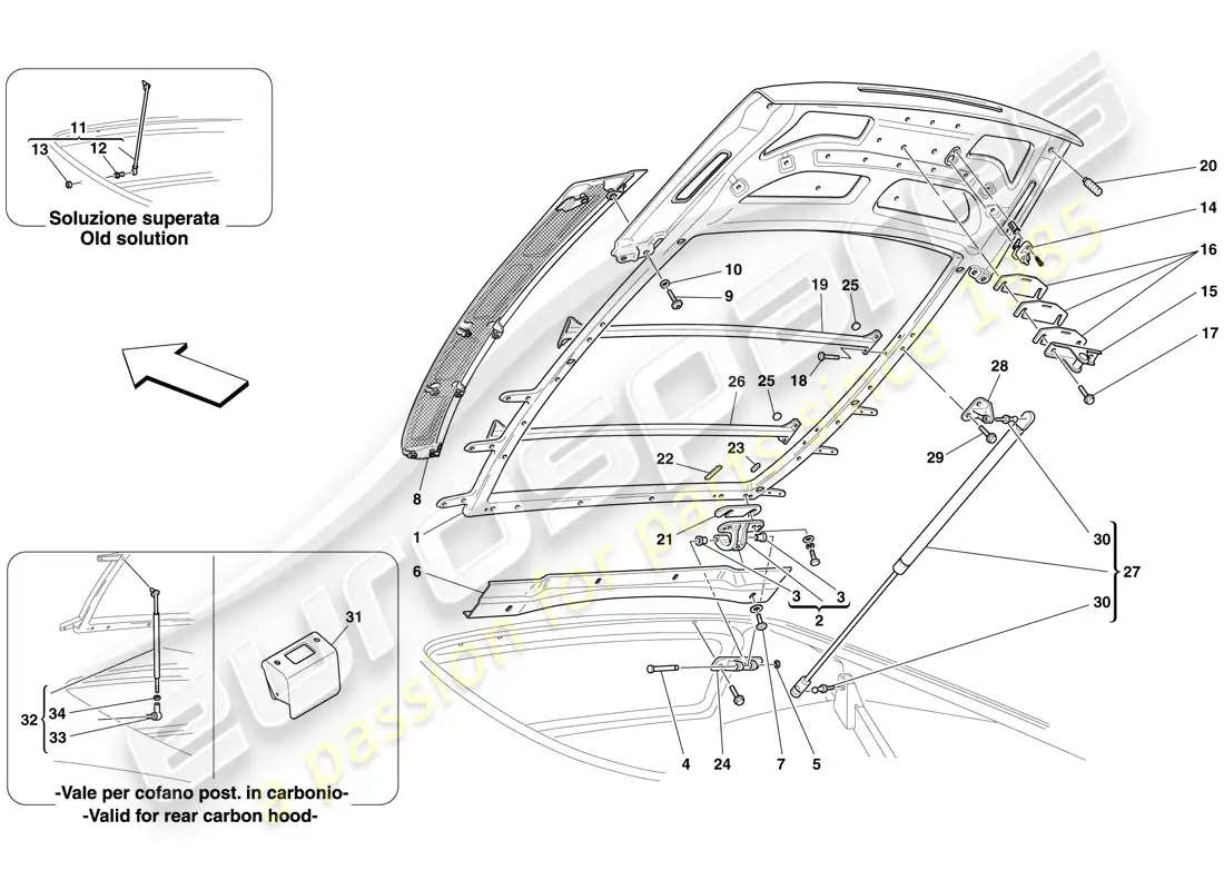 ferrari f430 scuderia spider 16m (europe) tapa del compartimiento del motor diagrama de piezas