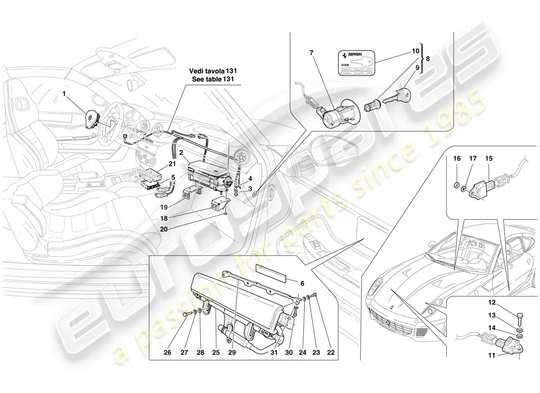 ferrari 599 gtb fiorano (europe) bolsa de aire diagrama de piezas