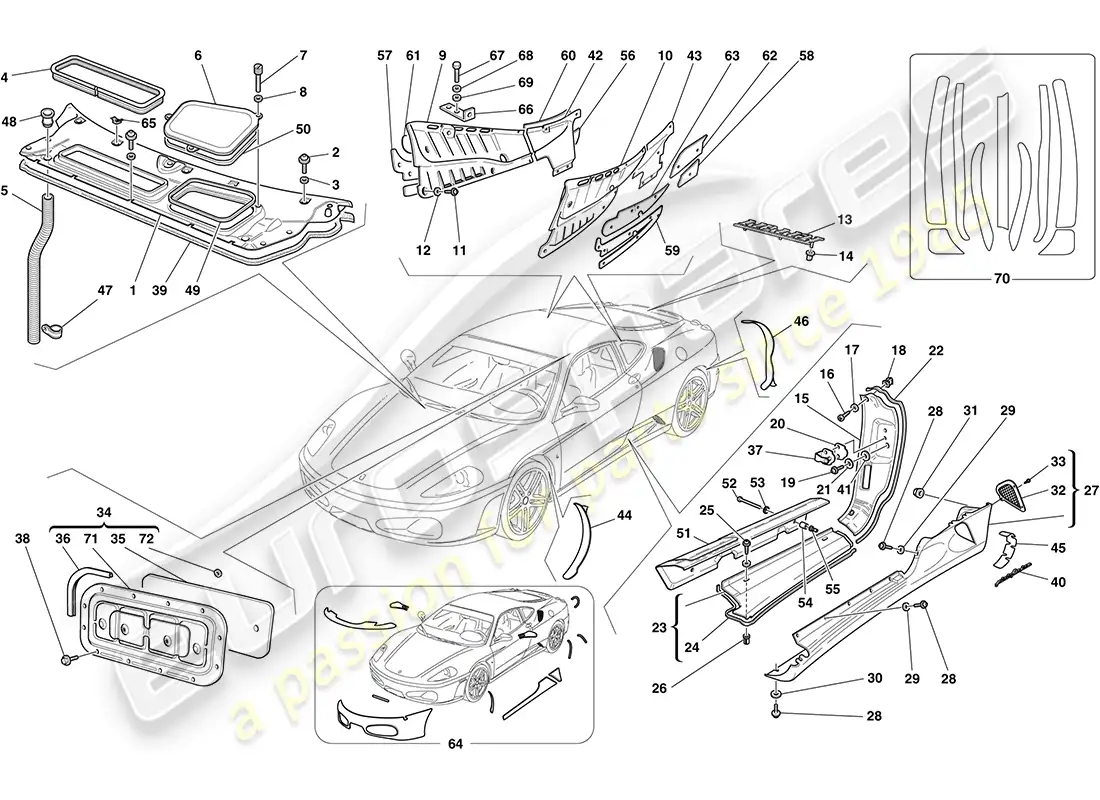 ferrari f430 coupe (europe) escudos - acabado externo diagrama de piezas