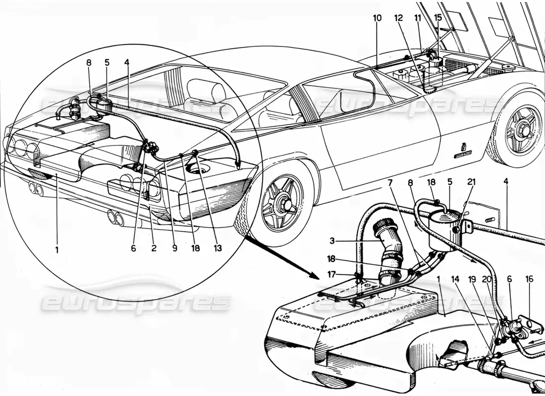 ferrari 365 gtc4 (mechanical) circuito de combustible usa- revisión diagrama de piezas