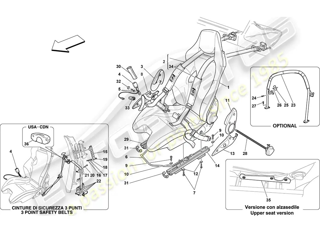 ferrari f430 coupe (europe) racing seat-4 point seat harness-rollbar diagrama de piezas