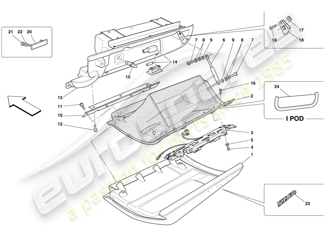 ferrari 599 gto (rhd) guantera diagrama de piezas