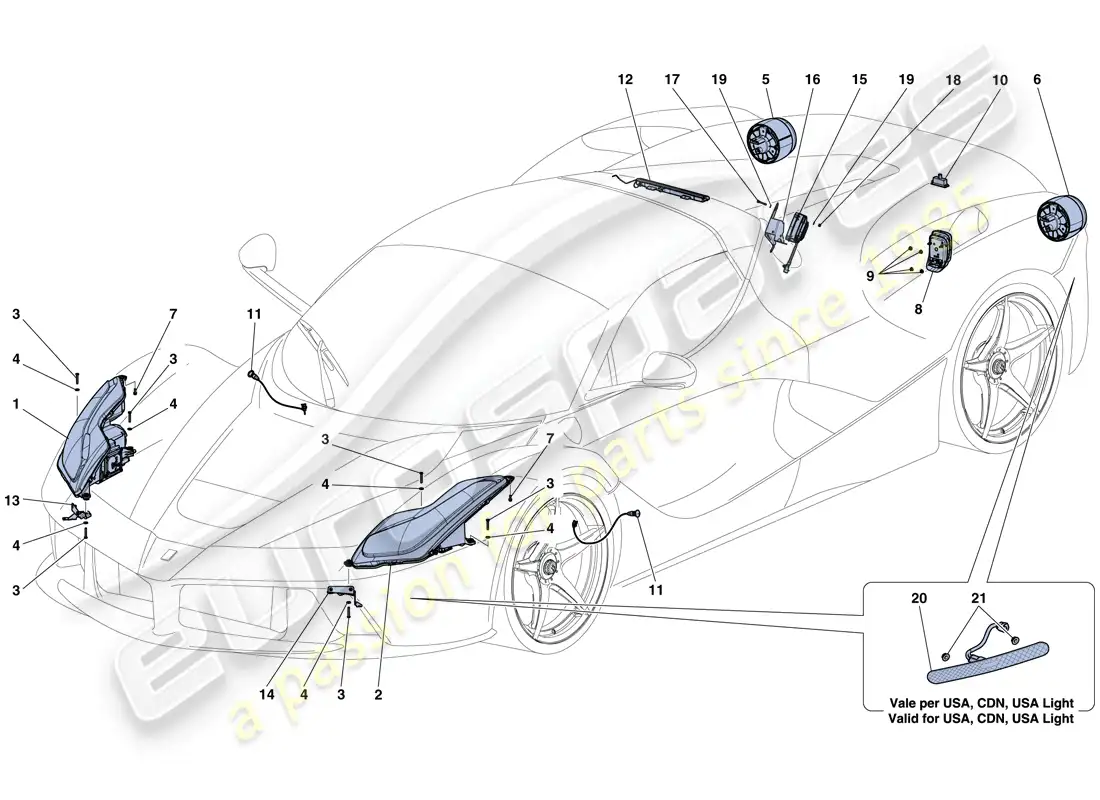 ferrari laferrari aperta (usa) faros y luces traseras diagrama de piezas
