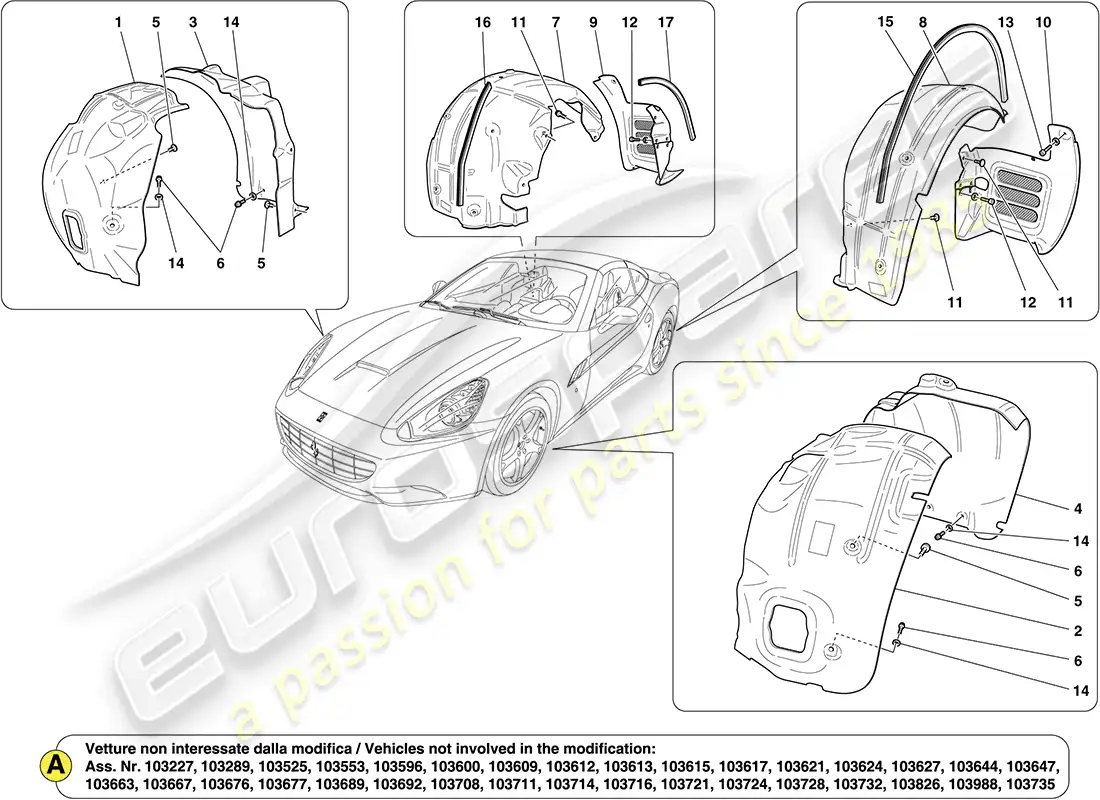 ferrari california (europe) ruedas y puertas diagrama de piezas