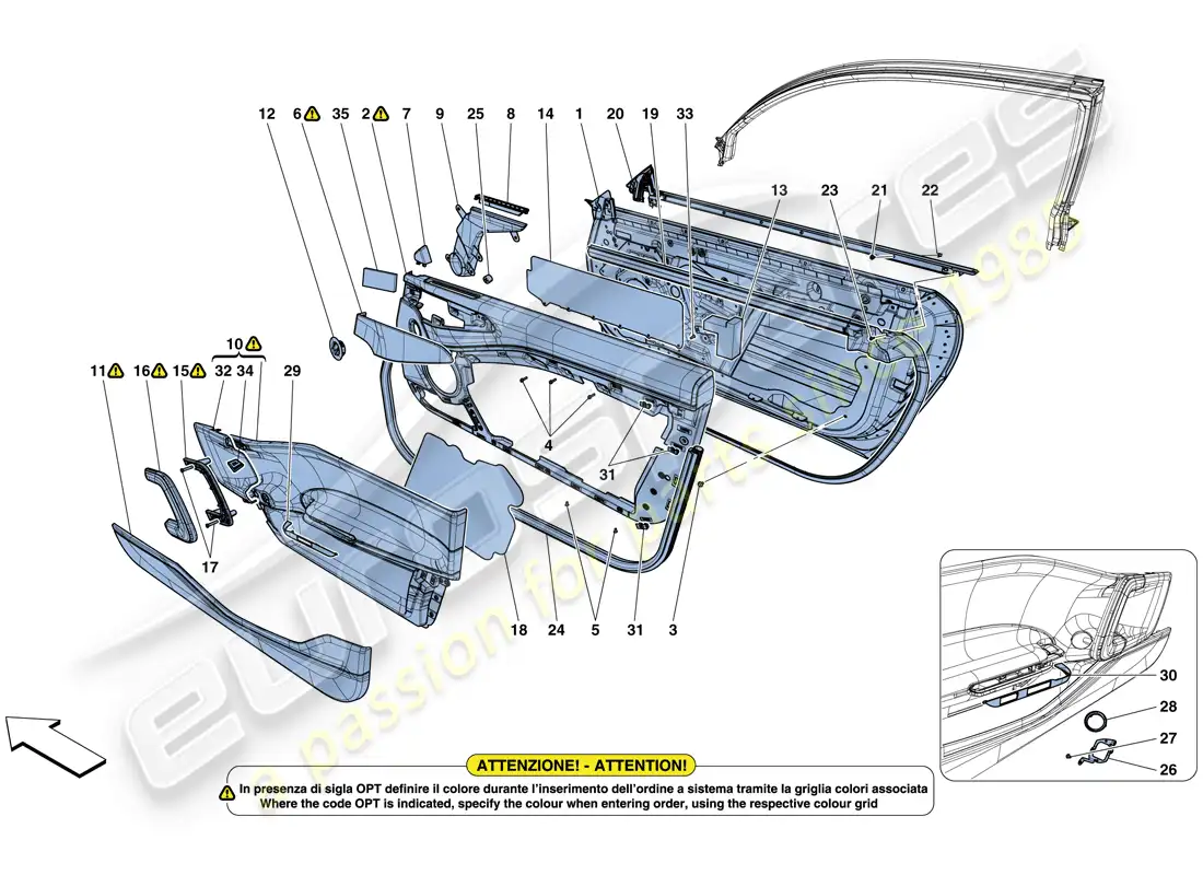 ferrari gtc4 lusso (usa) puertas - subestructura y acabados diagrama de piezas