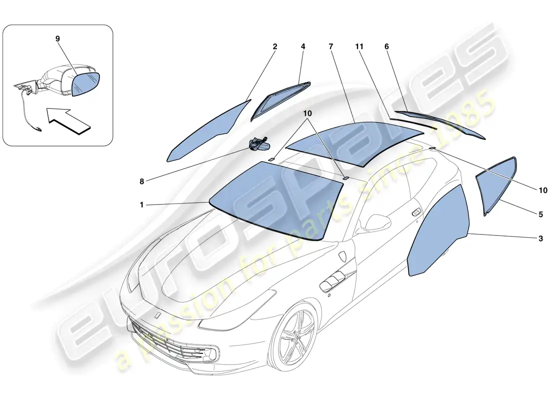 ferrari gtc4 lusso (rhd) pantallas, ventanas y juntas diagrama de piezas