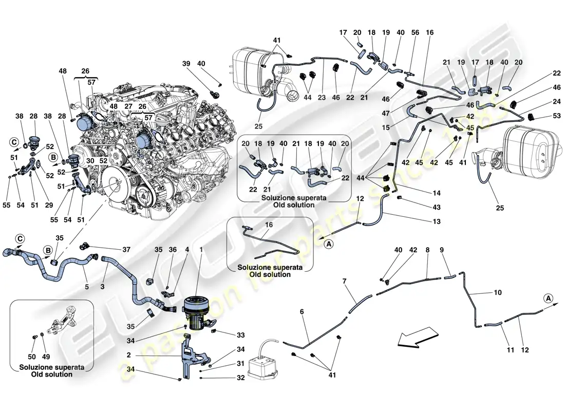 ferrari california t (rhd) sistema de aire secundario diagrama de piezas