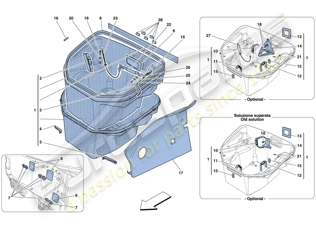 ferrari 458 italia (usa) adorno del compartimiento delantero diagrama de piezas