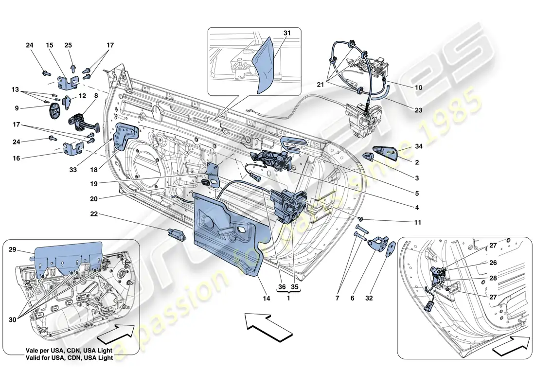ferrari f12 berlinetta (rhd) puertas - mecanismo de apertura y bisagras diagrama de piezas