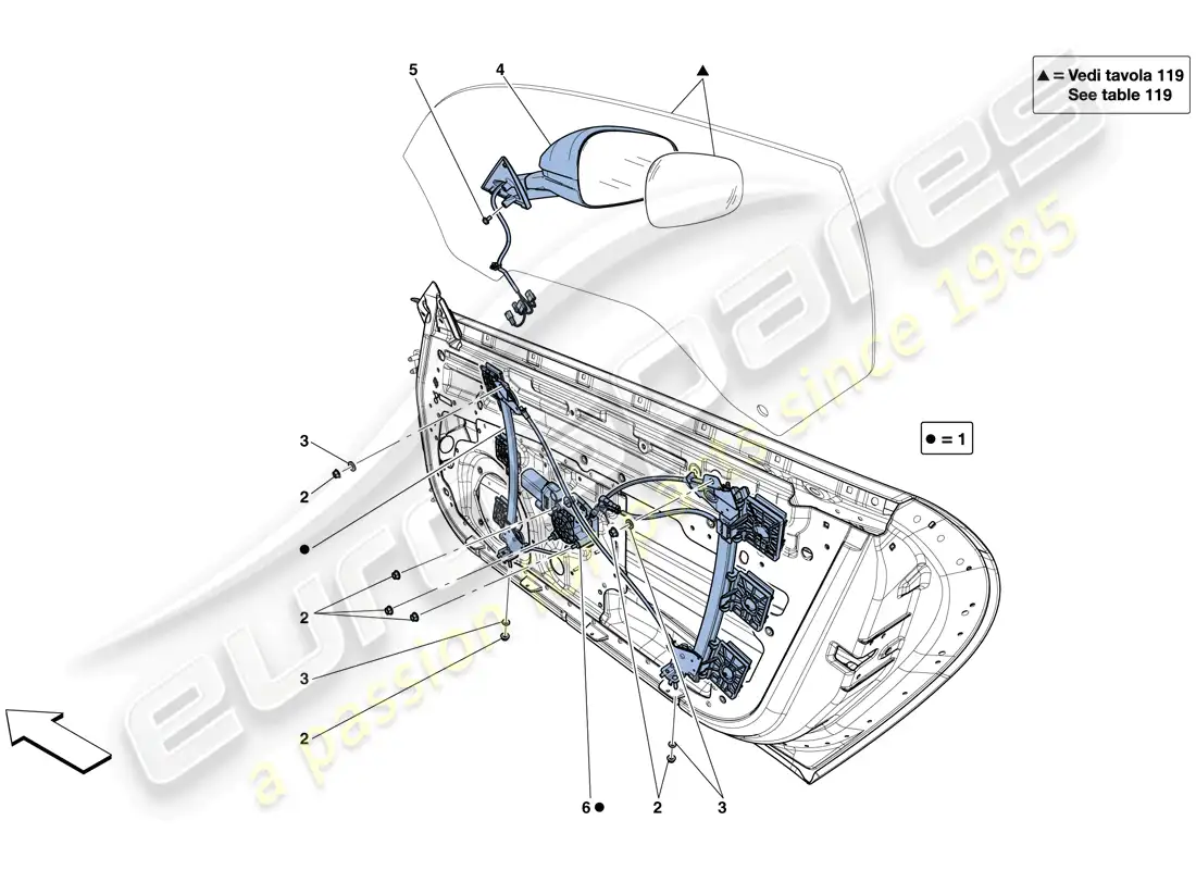 ferrari f12 berlinetta (rhd) puertas - ventanas eléctricas y espejo retrovisor diagrama de piezas