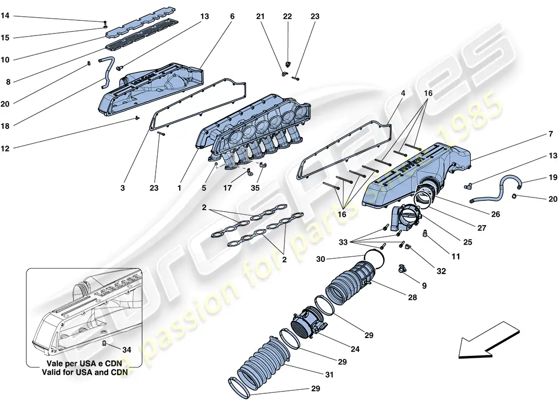 ferrari ff (europe) colector de admisión diagrama de piezas