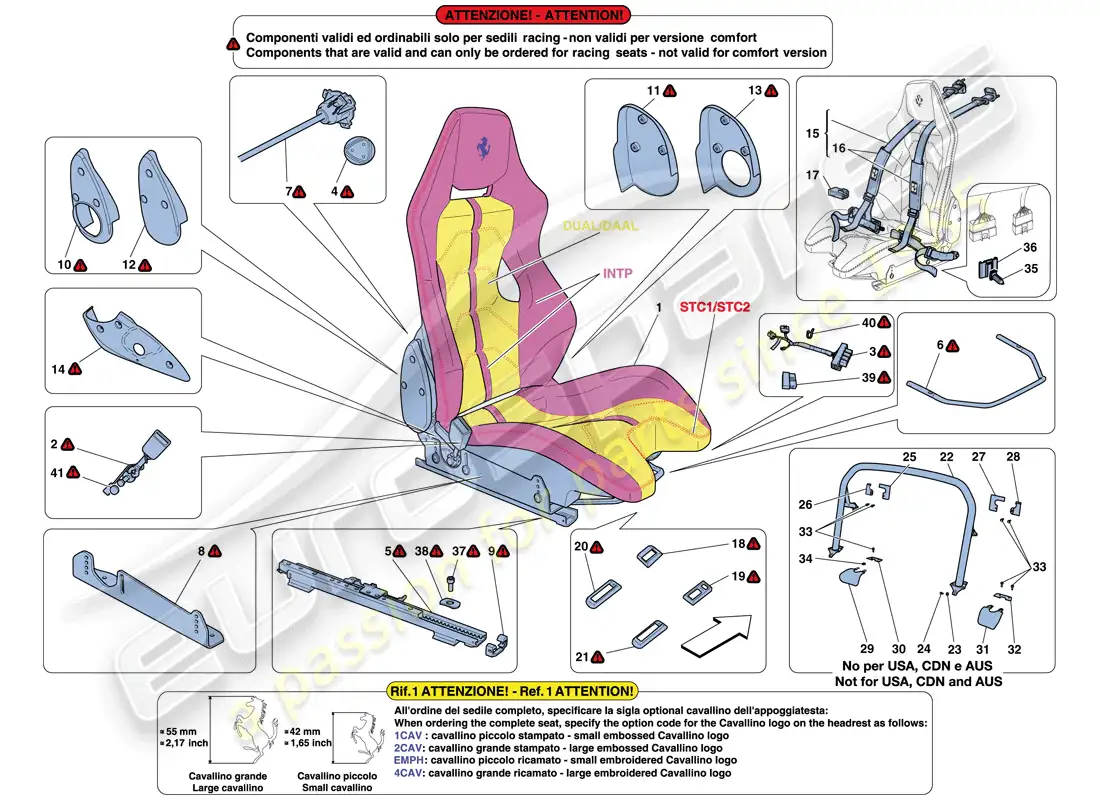 ferrari 458 italia (rhd) asiento de carreras diagrama de piezas