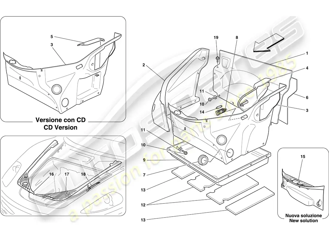 ferrari f430 coupe (rhd) adorno del compartimiento delantero diagrama de piezas