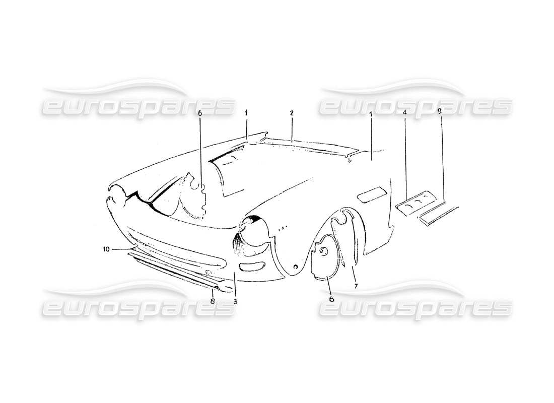 ferrari 275 (pininfarina coachwork) gruppo rivestinento anteriore (fino vettura n.81 por gs, fino vettura n.88 por gd) diagrama de piezas