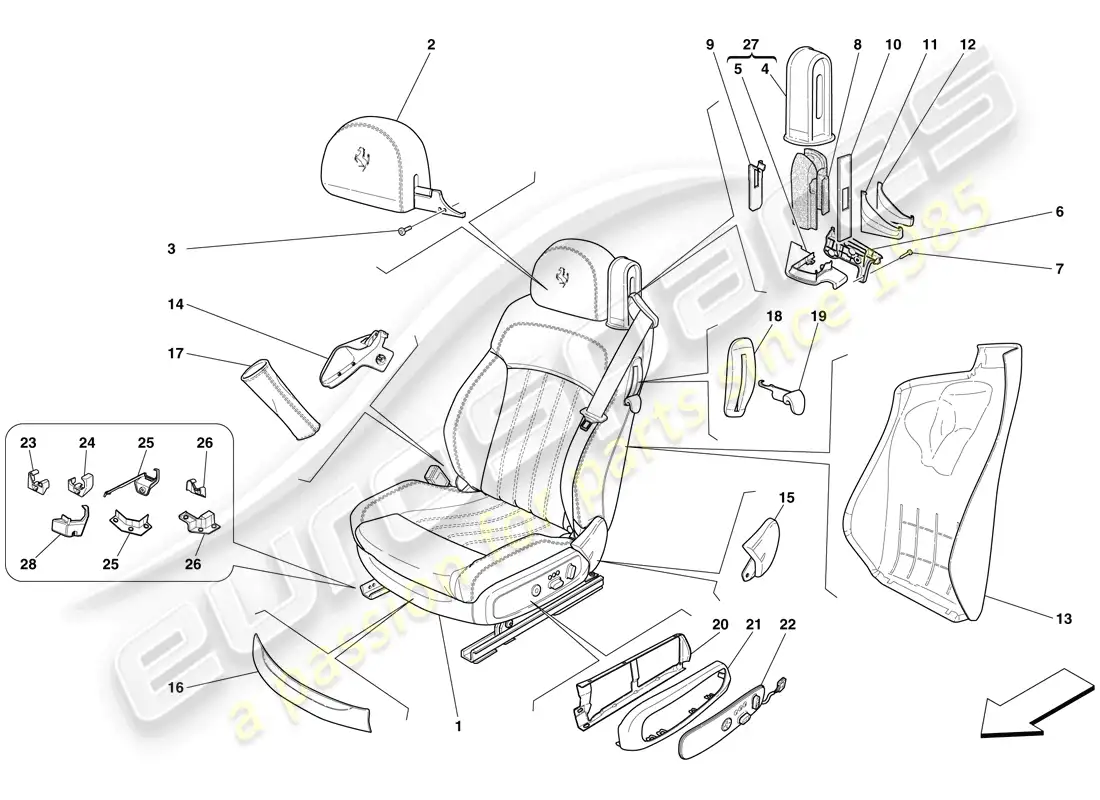 ferrari 612 sessanta (rhd) asiento delantero eléctrico - acabados y accesorios diagrama de piezas